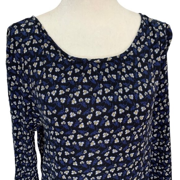 𝅺gap💐shirred Black Floral 3/4 Length Sleeve Top Sz Small - Picture 6 of 8